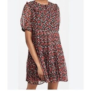 en saison Floral Pleated Mini Dress L Dark Cottagecore Twee Peter Pan Collar